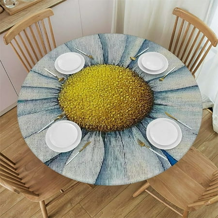 

Sheronv Daisy Round Tablecloth Stain-Resistant Washable Indoor Outdoor 100% Polyester Table Cloth for Picnic Dining Kitchen Farmhouse 54 -58