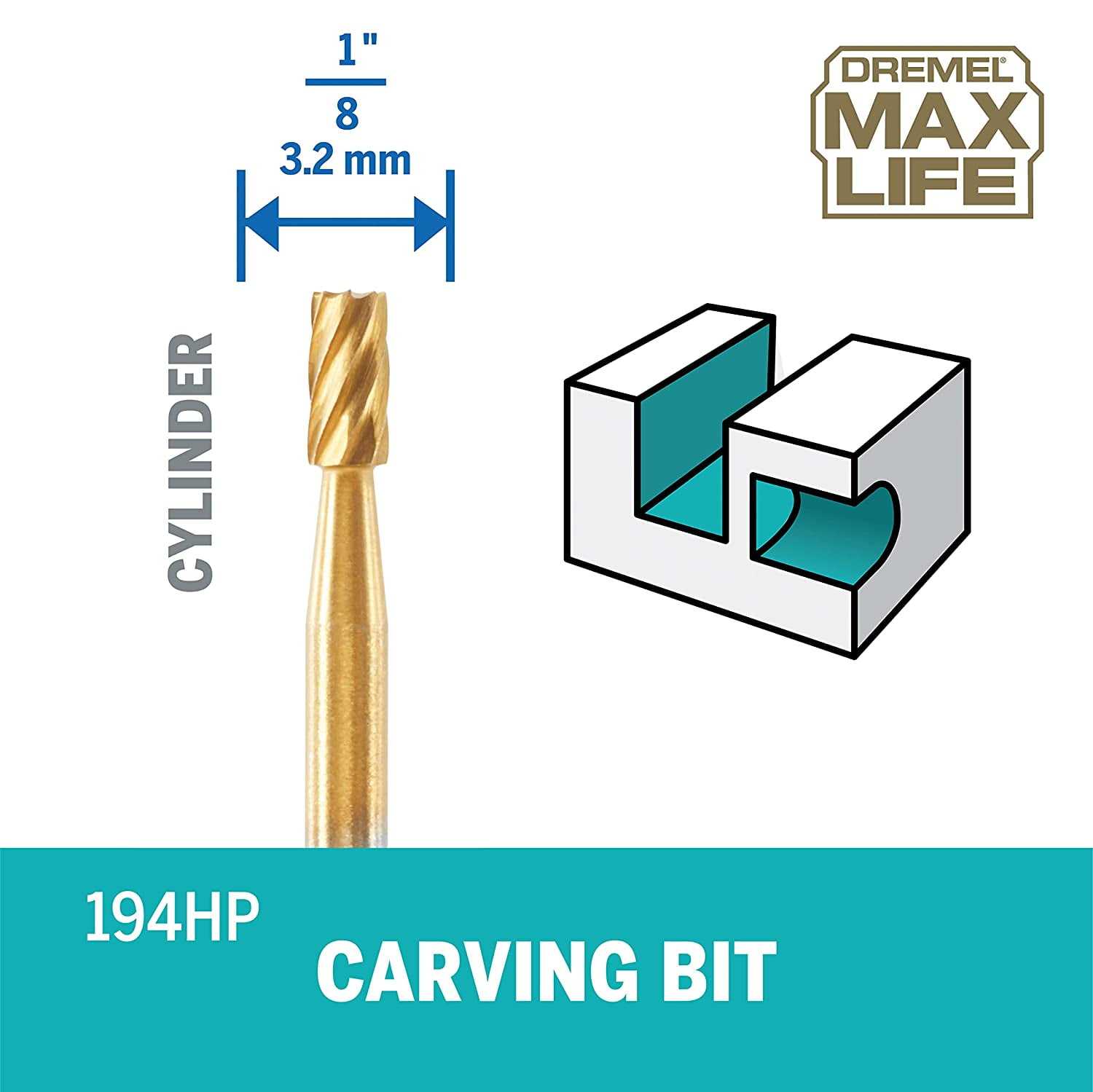 Dremel Max Life 194HP 1/8" High‑Speed Titanium Coated Carving Bit, Rotary Tool Accessory for Wood, Metal, PlastIc, 2‑Pack