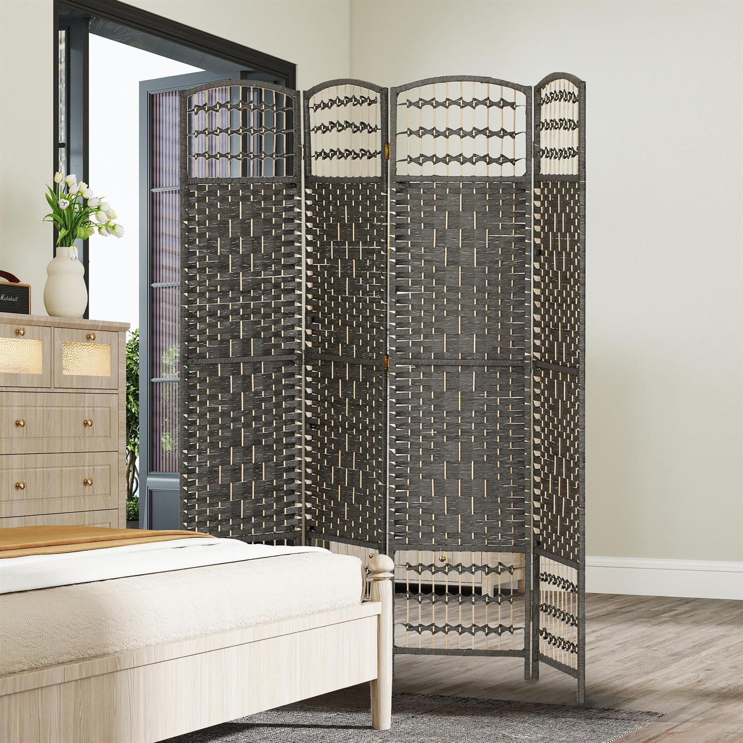 Demi Bonn 5.6ft 4 Panel Folding Screen Room Divider with Metal Frame for Home Decor, Sturdiness & Privacy, Gray
