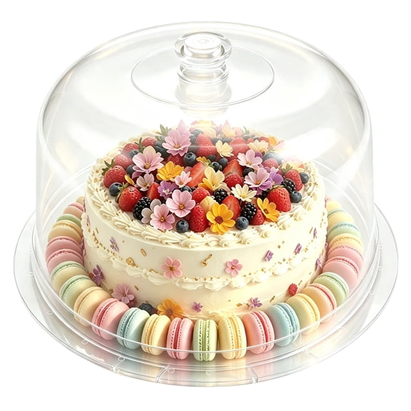 Acrylic 6-in-1 Multifunctional Cake Stand with Dome Lid, 12.2 Inch Divided Serving Platter, Reusable Dessert Display Tray for Party, Wedding, Entertaining