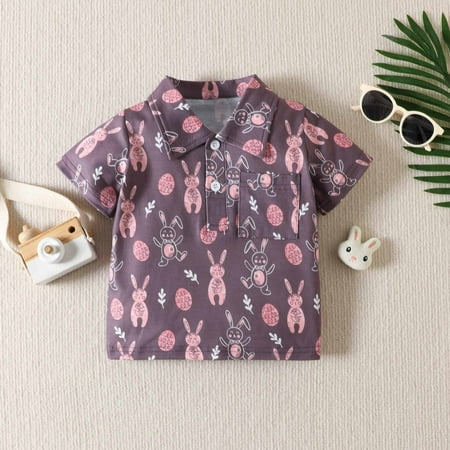

cllios Baby Boys Girls Easter Polo Shirt Casual Bunny Print T-shirt Short Sleeve Tee Fashion Lapel Top with Chest Pocket