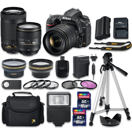Nikon D750 DSLR Camera Body with 24-120mm f/4G ED VR Lens (Vibration Reduction) + NIKKOR 70-300mm Lens + 2 Pieces 16GB High Speed SDHC Memory Cards, Professional Tripod - International