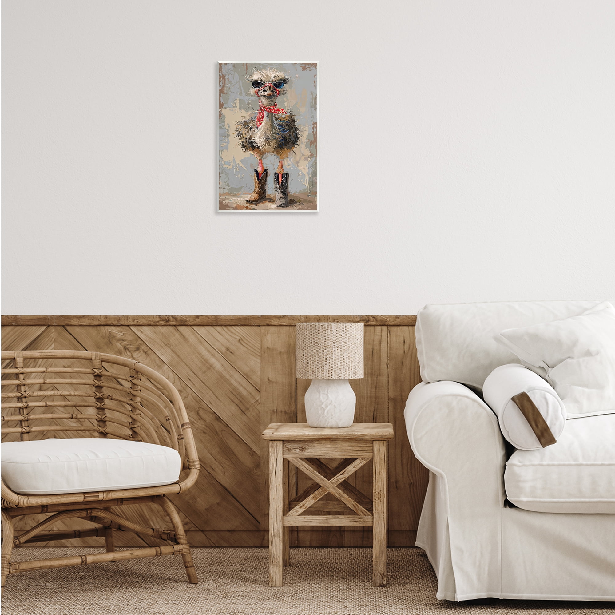Stupell Industries Ostrich & Cowboy Boots Novelty Painting Unframed Art Print Wall Art, 13 x 19
