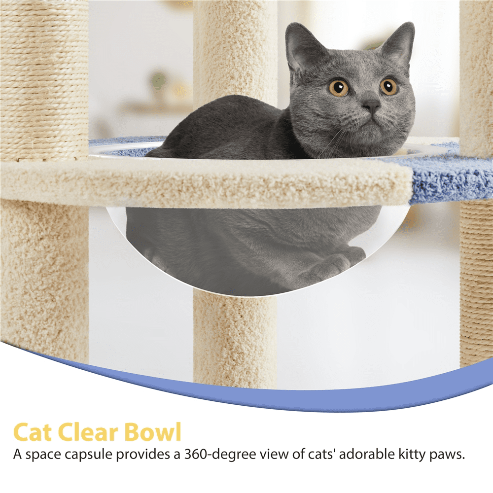 Alden Design 35.5″H Ocean Cat Tree with Padded Perch Natural Sisal for Kittens, Blue/Beige