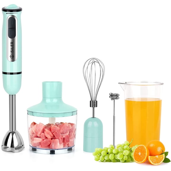 Immersion Hand Blender, ISILER 5-in-1 500-Watt Multi-Purpose Stick Blender with 860ml Food Chopper, 600ml Container, Milk Frother, Egg Whisk, 8-Speed for Puree Infant Food Smoothies Soups