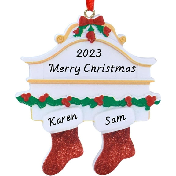 Personalized Christmas Ornaments 2023 Family of 2/3/4/5/6/7/8 Custom Christmas Stocking Ornament with Names Customized Family Ornaments Custom Name Hanging Pendant for Christmas Tree (2 Names)