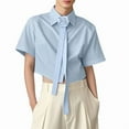 thumbnail image 2 of DAFPZW Men's Summer Short Sleeve Button Down Crop Shirt Loose Fit Casual Shirt Solid Color Collar Neck Clubwear Cropped Tops, 2 of 9