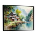 thumbnail image 2 of Designart art Mural Encadré Rivières Montagnes, Impression sur Toile Encadrée Rivière, Vieux Village au Bord de la Rivière et Montagnes, art Mural Traditionnel Vert Noir, 32x24 Pouces Cadre Noir, 2 of 5