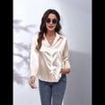 thumbnail image 4 of Blusas de Satén con Cuello en V y Larga para Mujer, Blusas de Seda de Verano, Moda 2025 Champán L, 4 of 9