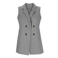 thumbnail image 2 of APEXFWDT Women's Long Wool Blend Vest Notched Collar Double-Breasted Sleeveless Trench Jacket Fashion Fall Vest for Office Matching,XL,Gray, 2 of 7