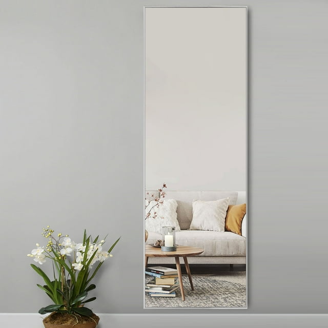 NeuType Silver Floor Mirror with Stand Large Full Length Mirror Modern Wall Mounted Mirror 59" x 20"