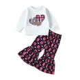 thumbnail image 1 of Sudadera Para Niños Pequeños Moda Para Niñas Lindas Manga Larga Corazón Dulce Estampado De Letras Volantes Pantalones Acampanados Traje Blanco Odeerbi LM103-9463, 1 of 9