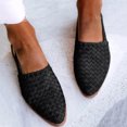 thumbnail image 2 of KIJBLAE Women Summer Shoes Leather Flats Checkered Pattern Slip-On Mules Sandals Buckle Strap Slingback Pointed Toe Flat Heel Loafers Black 38, 2 of 4