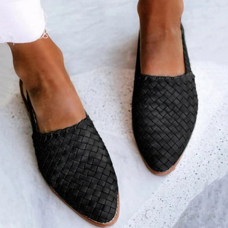 

HaiMao Slingback Flats for Women Clearance Round Toe Low heel Sandals Fashion Splicing Dress Shoes for Women Black 7(39)
