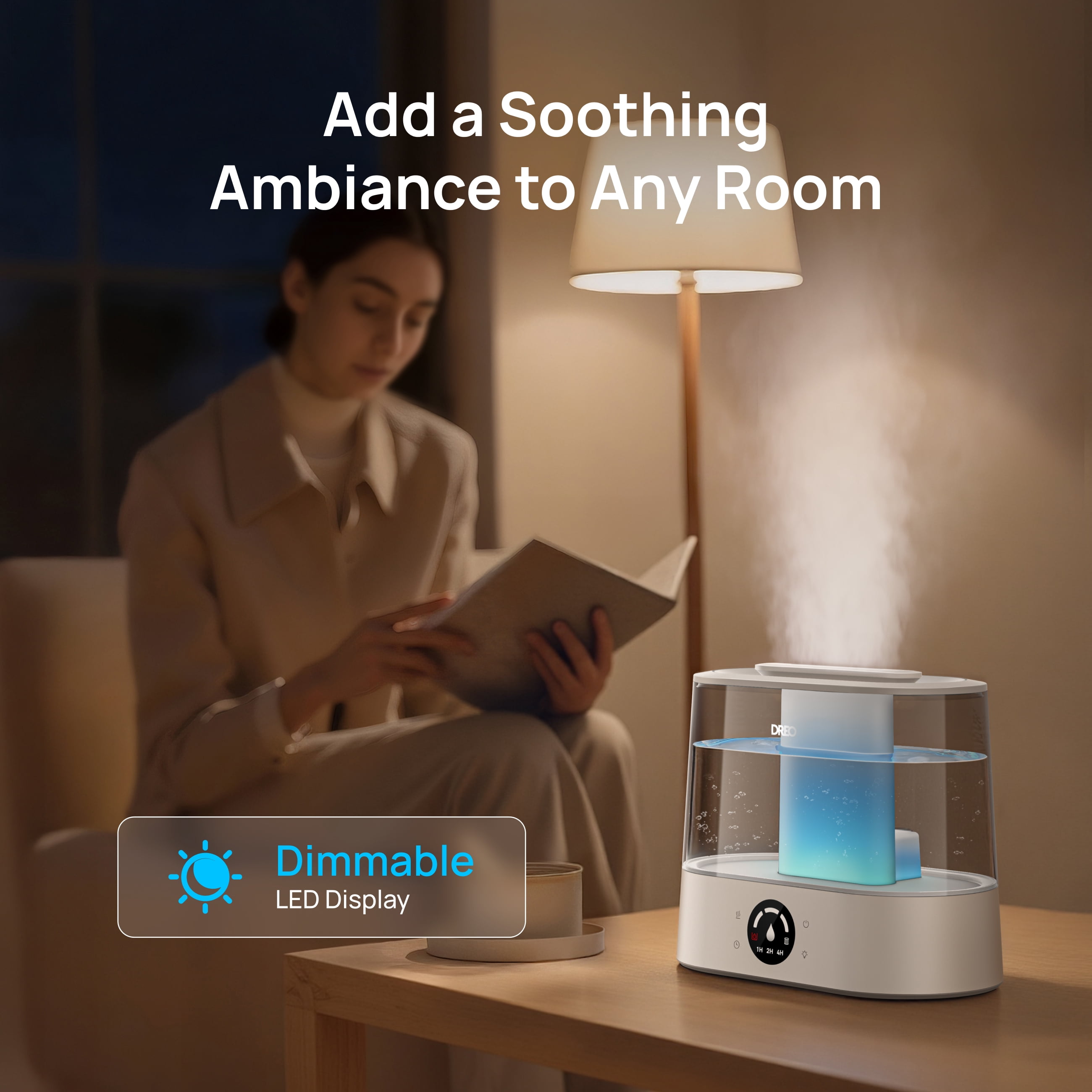DREO 4L Cool Mist Humidifier for Large Room, 36H Long Runtime Top-Fill Humidifiers, Essential Oil Aroma Pad Tray, 28dB Quiet Ultrasonic Humidifier for Home, Touch Control