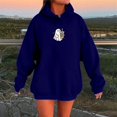 thumbnail image 2 of Womens Halloween Hoodies Unisex Cute Little Ghost Print Sweatshirt Long Sleeve Pullover Tops Fall Winter Warm Apparel Dark Blue S, 2 of 5