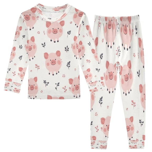RMDQTR Cotton Pajama Set - 95% Cotton Soft Breathable Elastic Waist Round Neck Sleepwear for 18M-8Y Lovely Pigs