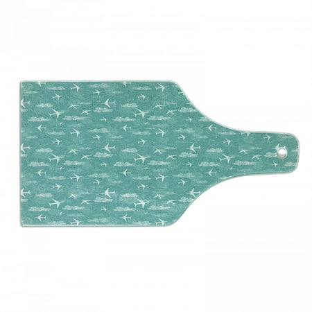 

Airplane Cutting Board Disoriented Flying Jets in Clear Sky with Curly Clouds Travel Vacation Theme Tempered Glass Cutting and Serving Board Wine Bottle Shape Turquoise White by Ambesonne