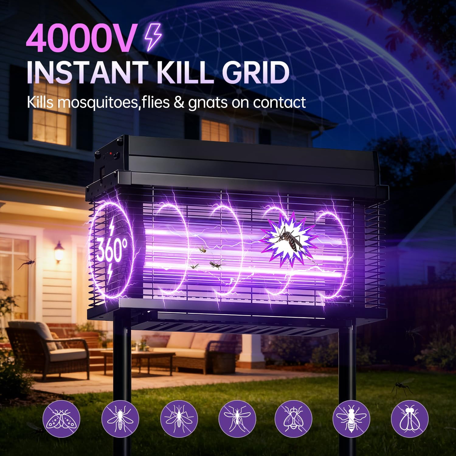 Solar Zapper Outdoor  4000 Sq.ft Mosquito With Smart Rain Off Rechargeable Killer Lamp Wireless Fly For Yard Patio Rv Camping (black)