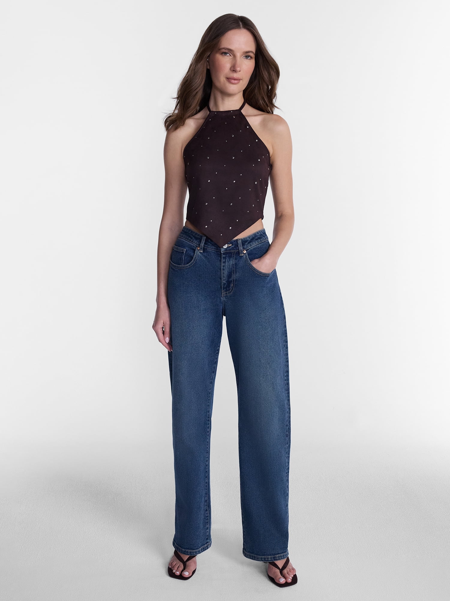 Madden NYC Women’s Faux Suede Hanky Hem Halter Top, Sizes XXS-XXL