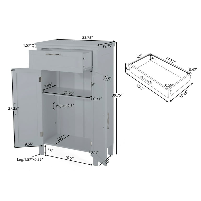 Meader Modern Bathroom 2 Door Floor Storage Cabinet with Drawer