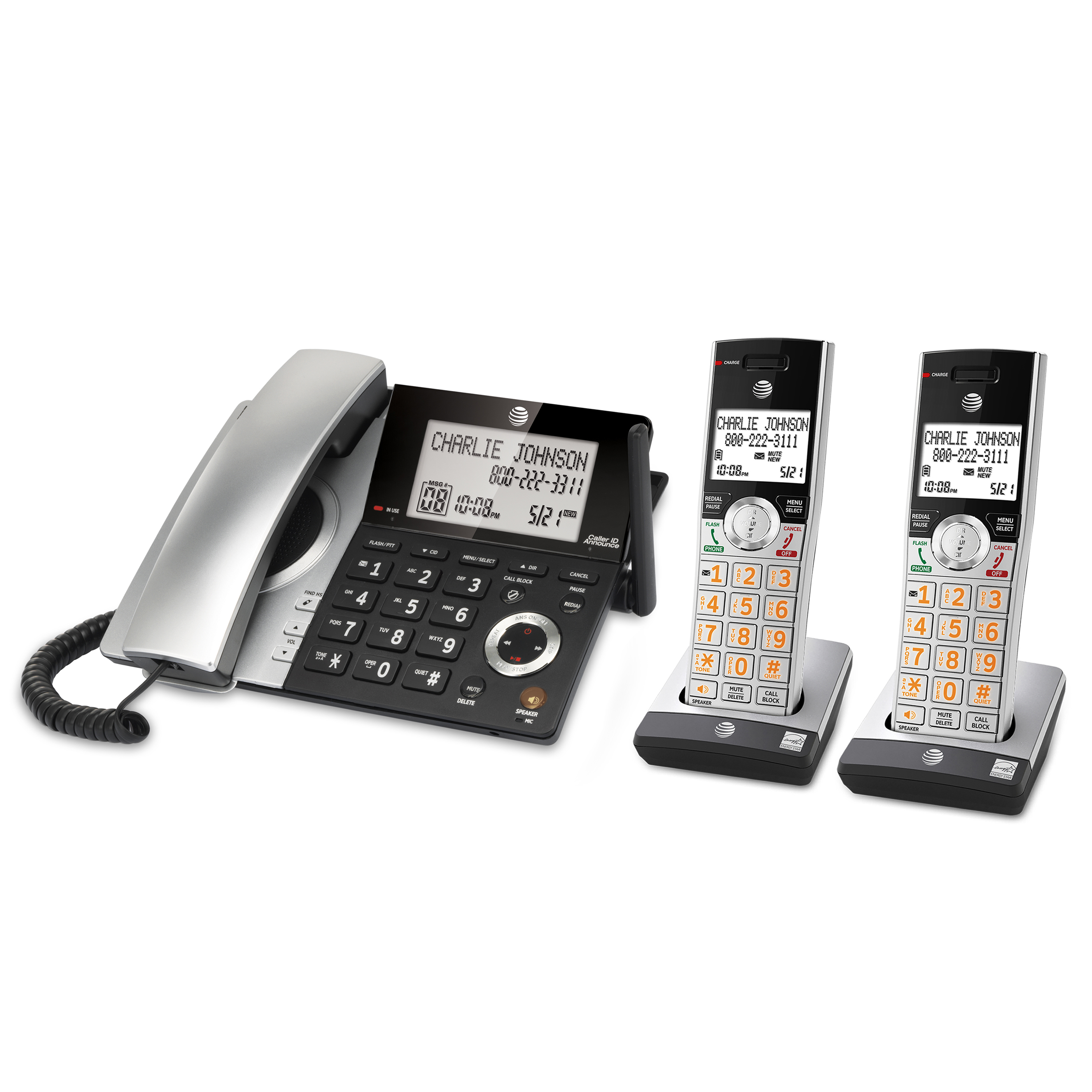 ATT CL84207 DECT 6.0 Expandable Corded/Cordless Phone with Smart Call  Blocker, Silver/Black with Handsets