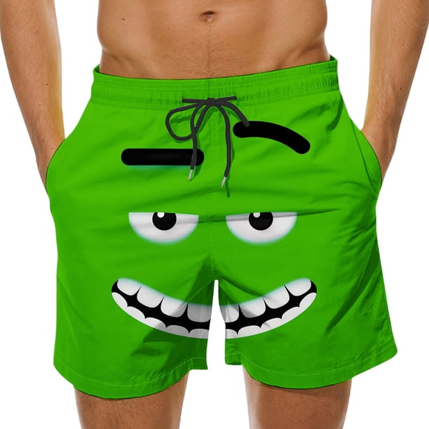 Pantalones Cortos de Cintura Elástica de los Hombres con Impresión Divertida, Pantalones de Baño Casuales con Bolsillos para el Uso Diario de la Playa de Verano