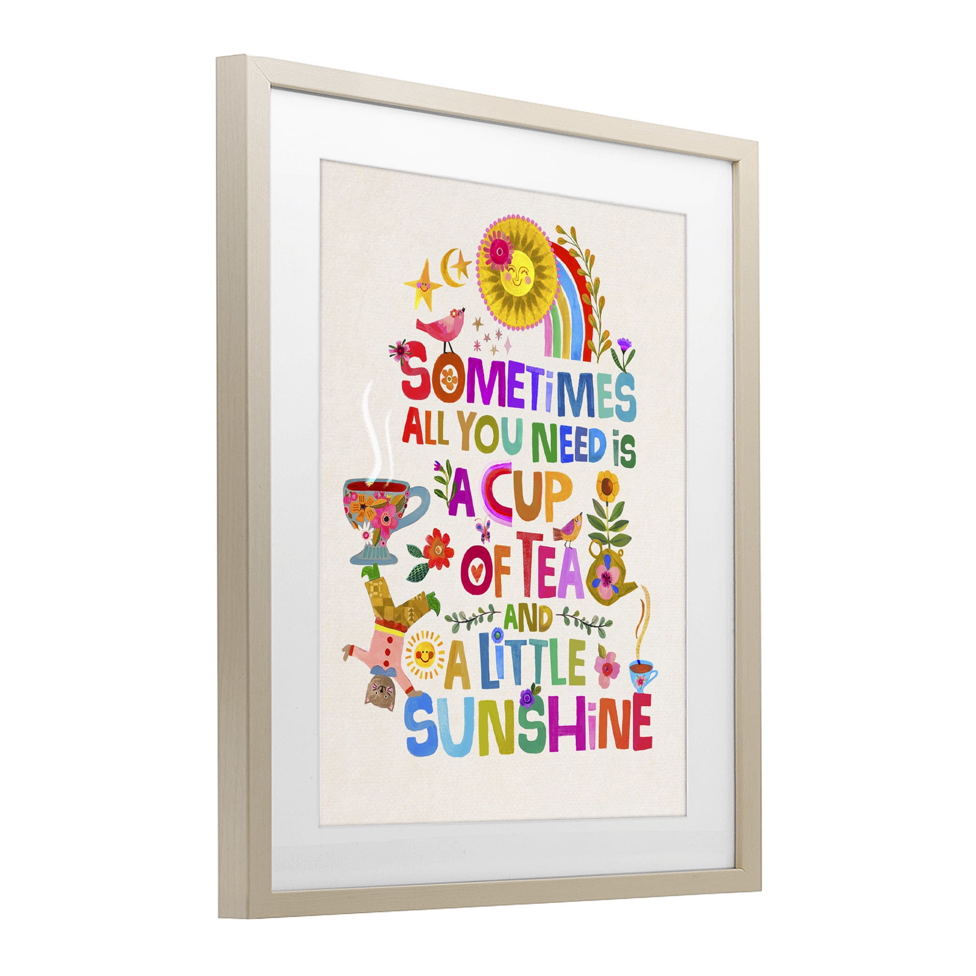 Stupell Industries Cup Of Tea & Sunshine Birch Framed Print Under Glass, design by Katherine Herrell Studio