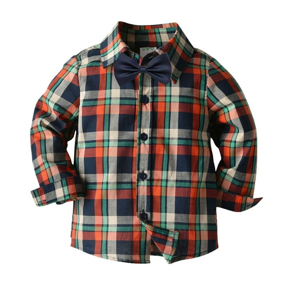 Otqutp Toddler Fall Winter Tops Toddler Boys Long Sleeve Winter Autumn Bow Tie Shirt Tops Coat Outwear for Babys Clothes Plaid Red Blue Fall Shirt Coat Outwear