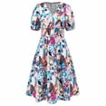 thumbnail image 4 of Rciityk Women's Summer Short Sleeve V-Neck Flower Print Waisted Mid-Calf Dress Beach Dresses for Women 2024 Vacation, 4 of 6