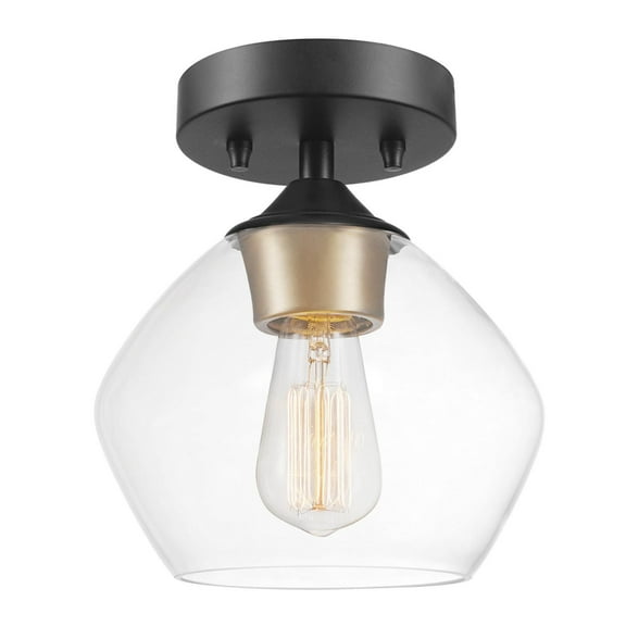 Plafonnier semi-encastré de collection Harrow à 1 lumière en noir mat avec abat-jour en verre