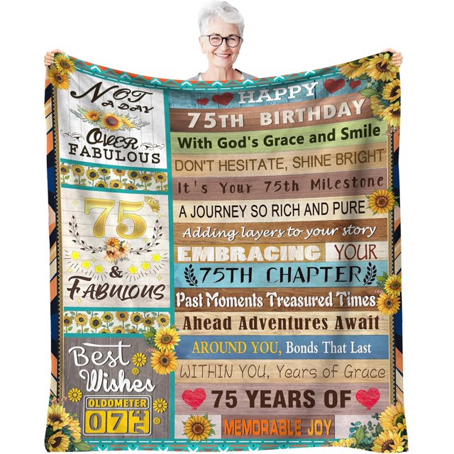 LHSHID 75th Birthday Gifts for Women 75 Year Old Blanket Gifts Ideas Funny Womens 75th Birthday Decorations Gifts Happy 75th Birthday Gift for MomSister Wife 50"x60"