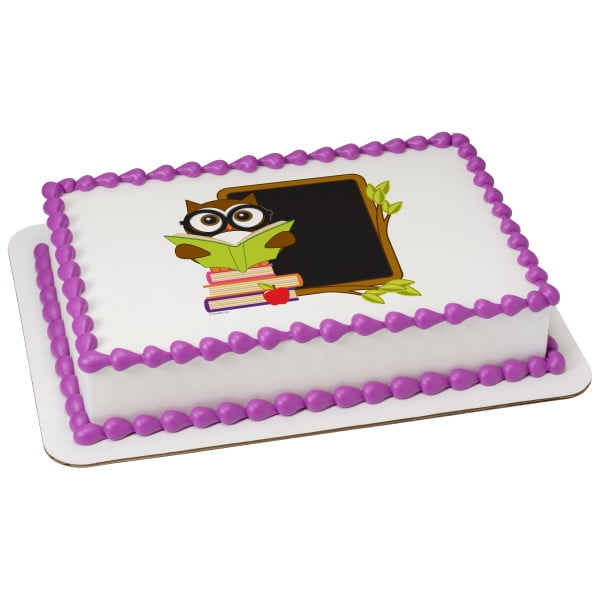 Owl with Blackboard Edible Cake Topper Image - 1/4 Sheet - ABPDP327