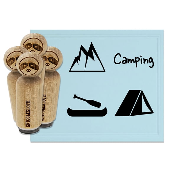 Camping Tent Canoe Mountains Fun Text Rubber Stamp Set for Scrapbooking Crafting Stamping - Medium 1 Inch