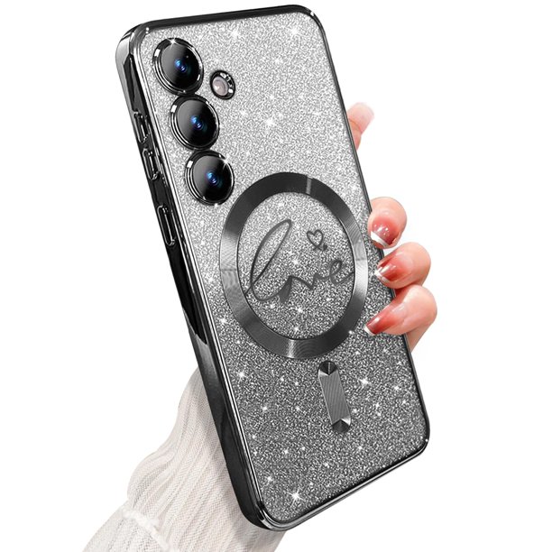 Zonrw Para Samsung Galaxy S24 Funda Magnética Para Mujer Niña Suave Lindo Lujo Amor Corazón Chapado Bling Glitter Degradado Claro Funda Para Teléfono Compatible Con Magsafe Contraportada A Prueba De G