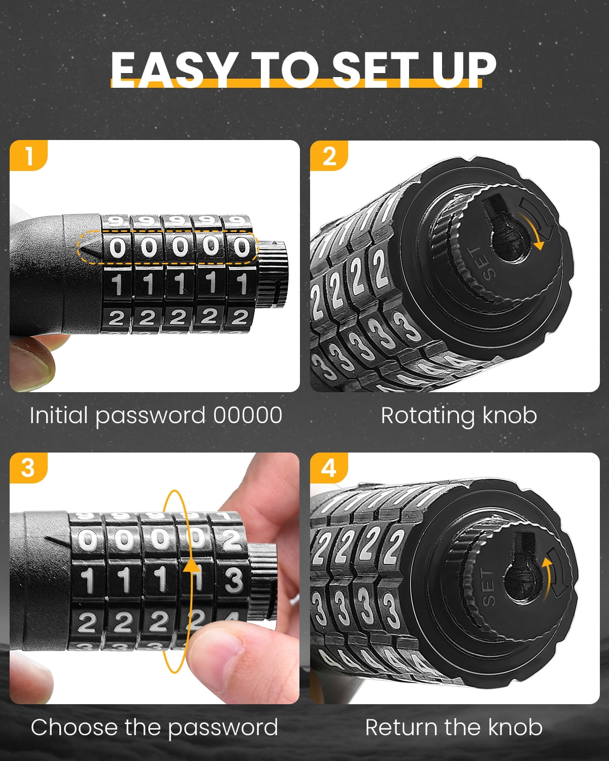 MIHOVER 2PCS Bike LockCable with Combination,High Security 5-Digit Resettable Combination Bicycle Lock Anti-Theft, Scooter Lock with Mounting Bracket for Bikes and Scooters