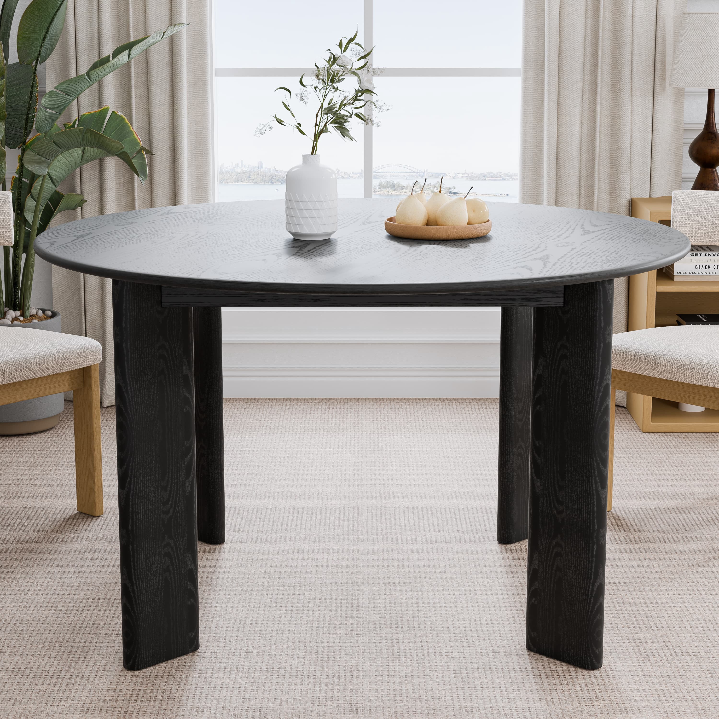 MAYEERTY 52"×52"×30" Black Round Dining Table - Inclined Inner Legs, Stable for Daily Meals