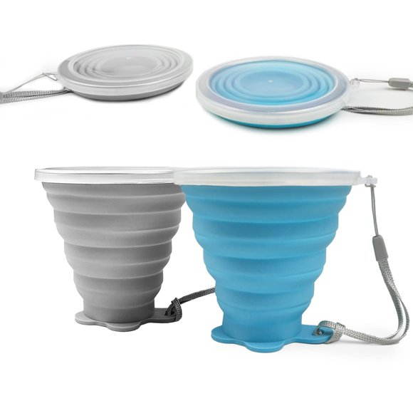 JBER Silicone Collapsible Travel Cup, Silicone Folding Camping Cup with Lids Expandable Drinking Cup Set BPA Free Reusable Portable Graduated for Outdoor Hiking Travel