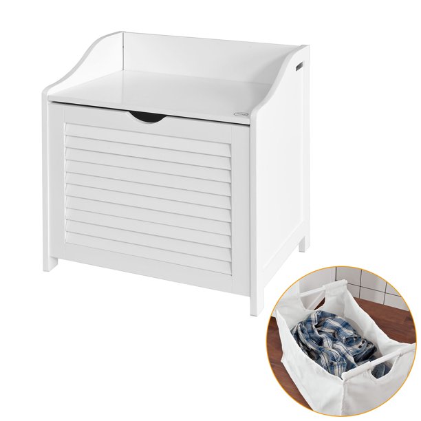 Haotian White Bathroom Storage Cabinet Chest Seat Laundry Bin Haotian White Bathroom Storage Cabinet