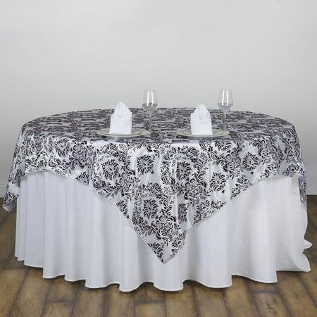 

Chocolate On White Damask Flocking Table Overlays - Wedding Reception Party Table Linens Decorations