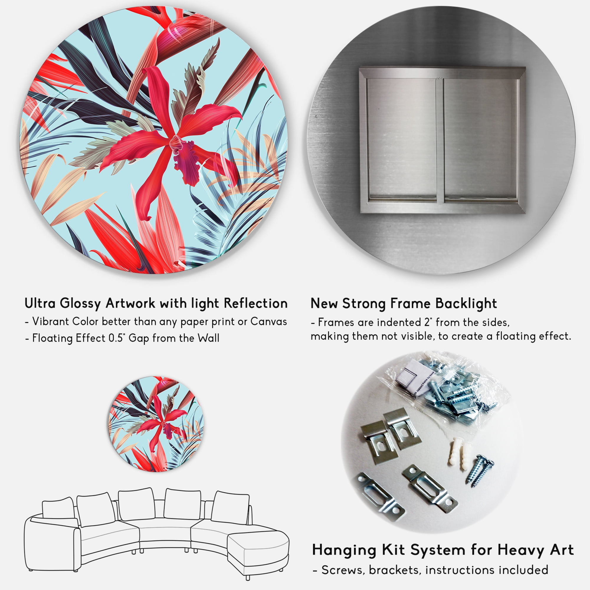 Designart 'VIntage Tropical Flowers IV' Traditional Circle Metal Wall Art 11x11 - Disc of 11