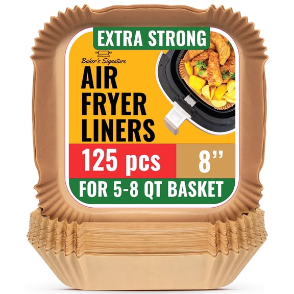 125Pcs 8” Square Air Fryer Paper Liners, Disposable Liners for 5-8 qt Basket by Baker's Signature