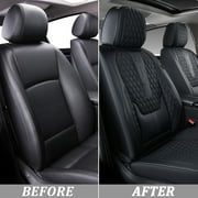 Coverado Black Car Seat Covers Front, Waterproof Faux Leather Auto Seat Protectors with Lumbar Support, Luxury Automotive Interior Accessories Universal Fit Most Cars SUV Trucks