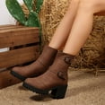 thumbnail image 6 of UngA Woman's Boots Round Toe Buckle with Side Zip Slouch Flat to Low Heel Boots for Women Mid Calf Brown,Size 6, 6 of 7