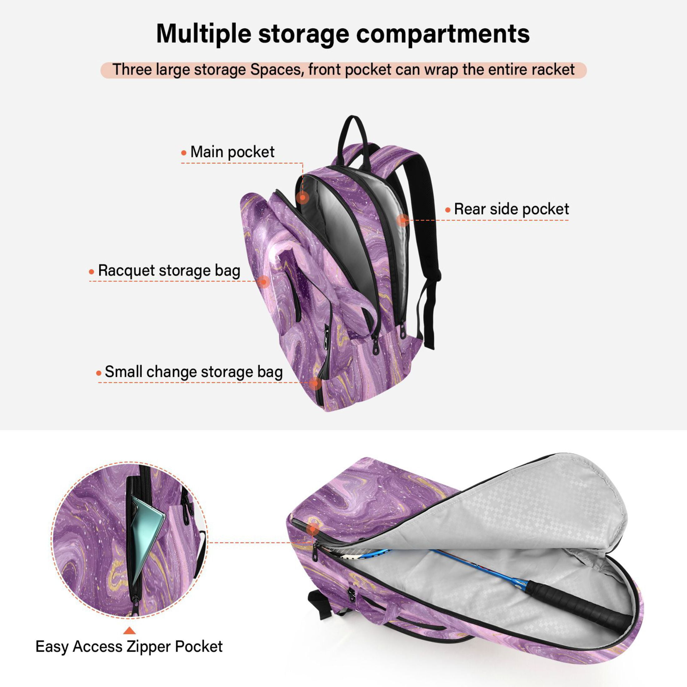 2 Racquet Holder Tennis Backpack Tennis Racket Covers Gym Bags Hints Of Pink Marble