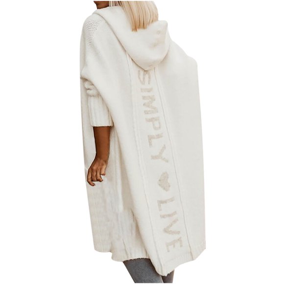 Pompotops Fashion Woman Long Sleeve Winter T-Shirt Open Front Cardigan Loose Outerwear Hoodie Printing Blouse Coat Tops