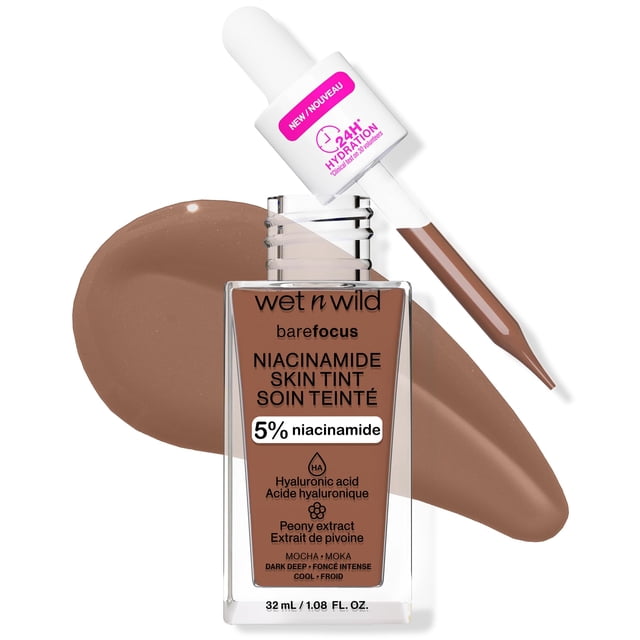 Tinte para la piel húmedo y salvaje Bare Focus con 5% de niacinamida y moca, 30 ml