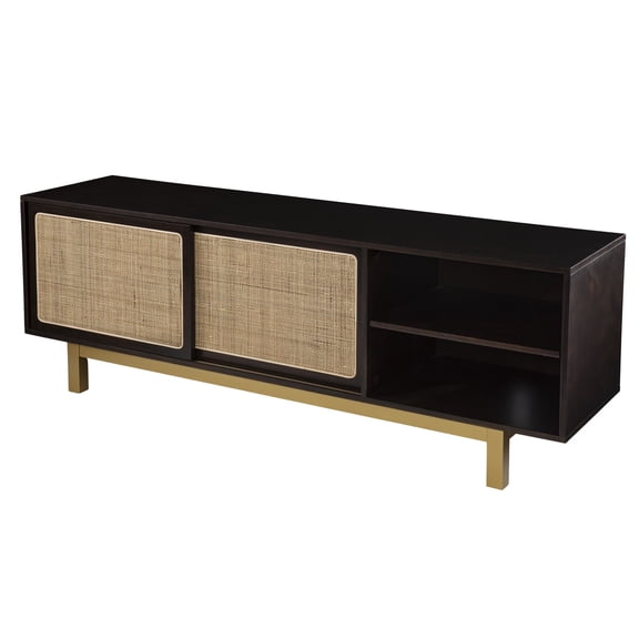 SEI Furniture Carondale Sliding Door Media Stand in Brown-Gold-Natural