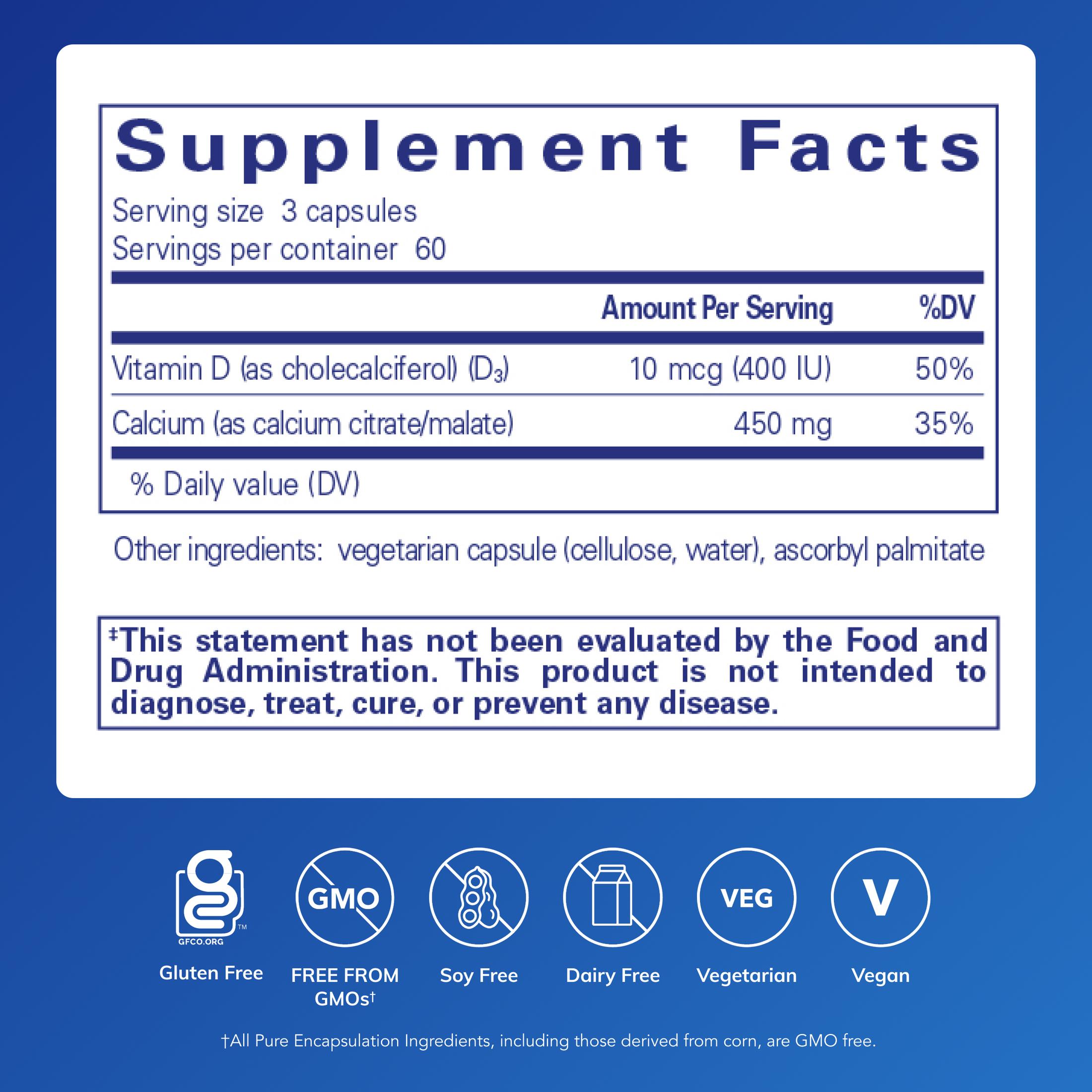 Pure Encapsulations Calcium with Vitamin D3 | Dietary Supplement to Support Bone, Colon, and Cardiovascular Health* | 180 Capsules
