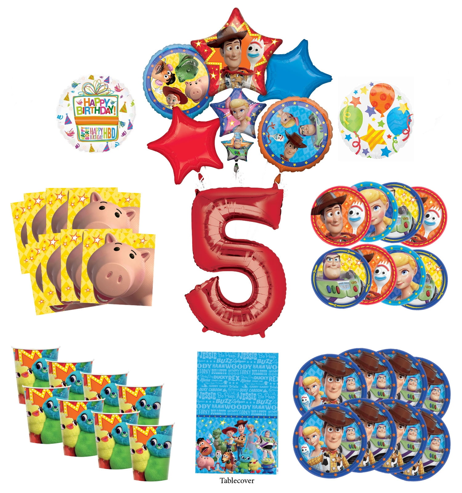 Toy Story 5th Birthday Party Supplies 8 Guest Decoration Kit with Woody, Buzz Lightyear and Friends Balloon Bouquet